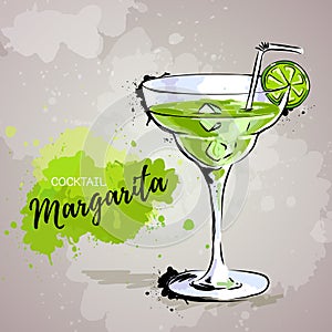 Hand drawn illustration of cocktail margarita photo