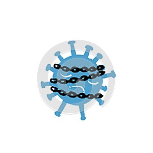 Hand drawn illustration corona virus locked and quarantined symbol for lockdown with doodle style
