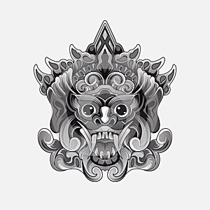 Hand Drawn illustration Culture Barong Traditional Balinese tattoo Black and white
