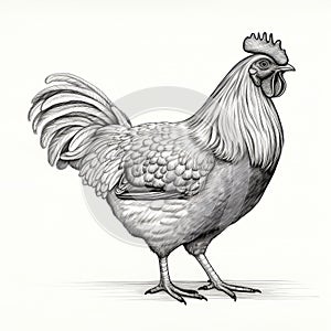 Hand-drawn Illustration Of A Detailed Rooster With Long Hair