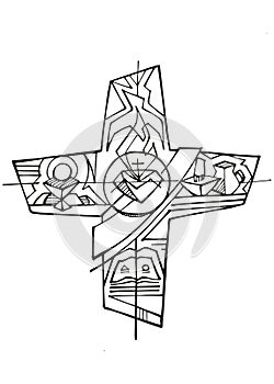 Hand drawn illustration of a diaconal cross