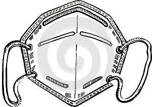 Hand drawn illustration of a disposable face mask