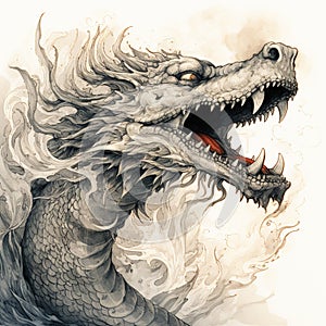 a hand-drawn illustration of a dragon breathing fire 5