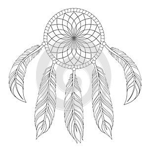 Hand drawn illustration of dream catcher in zentangle graphic st