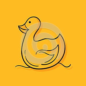 Hand drawn illustration of a duck on a yellow background