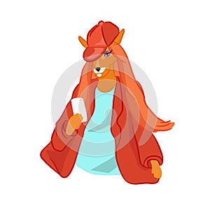 Hand drawn illustration of fox dressed up in casual style