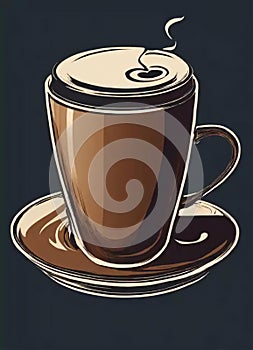 Hand drawn illustration of fragrant coffee on warm background photo