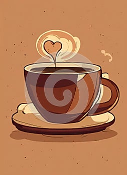 Hand drawn illustration of fragrant coffee on warm background photo