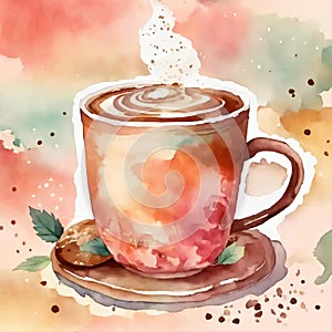 Hand drawn illustration of fragrant coffee on warm background photo