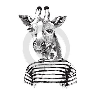 Hand drawn Illustration of giraffe hipster