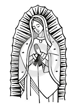 Hand drawn illustration of Guadalupe\'s Virgin