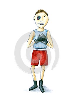 Hand drawn illustration of a happy boxer boy