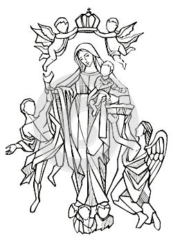 Hand drawn illustration of holy mother of light