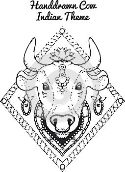 Hand drawn Illustration of indian cow