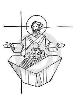 Hand drawn illustration of Jesus Eucharist