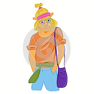 Hand drawn illustration of Lion man dressed up in cool casual clothes. Hipster animal. Magazine fashion look. Vector