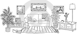 Hand drawn illustration of a living room