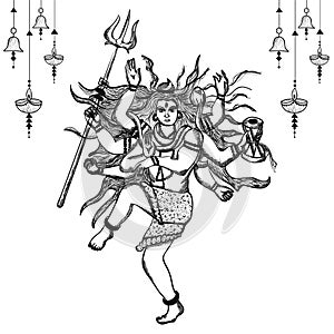 Hand drawn illustration of lord shiva in hindu mythology. Sketch of Lord shiva in Natraj dance for shivratri or mahashivratri photo