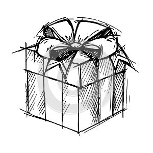 Hand drawn illustration - Magic gift box. Vector