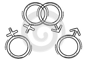 Hand drawn illustration of male and female gender symbols