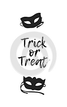 Hand drawn illustration Mask and Quote. Creative ink art work. Actual drawing. Artistic isolated Halloween object and text: