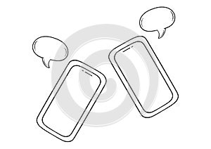 Hand drawn illustration of mobile phone with text box
