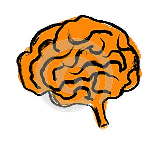 Pintado a mano ilustraciones de naranja cerebro pensamiento intelectualmente. médico dibujo bosquejo el organo cuerpo 