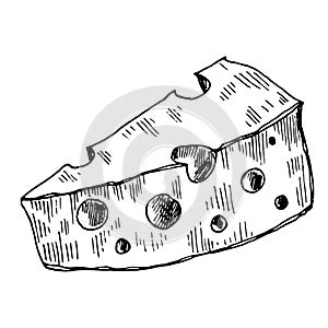 Hand drawn illustration of piece of cheese