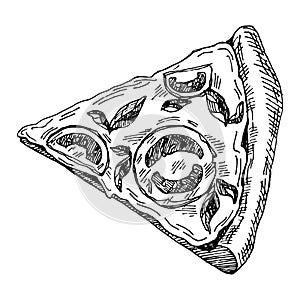 Hand drawn illustration of piece of pizza
