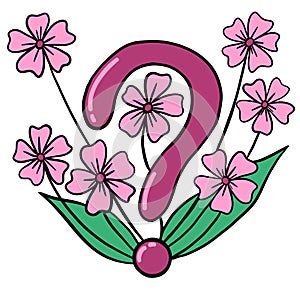 Hand drawn illustration of question mark with leaves flowers nature elements. Why concept for ecology environment