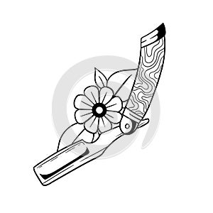 Hand drawn illustration of a razor outline