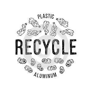 Hand drawn illustration of recyclable materials