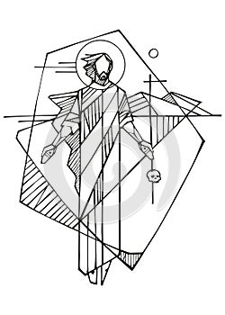 Hand drawn illustration of Risen Jesus
