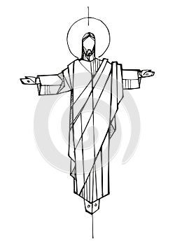 Hand drawn illustration of Risen Jesus