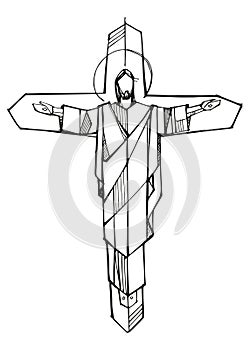 Hand drawn illustration of Risen Jesus