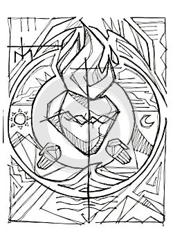 Hand drawn illustration of the Sacred Heart