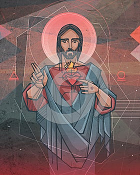 Hand drawn illustration of the sacred heart in Jesus