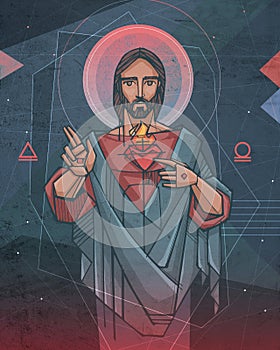 Hand drawn illustration of the sacred heart in Jesus