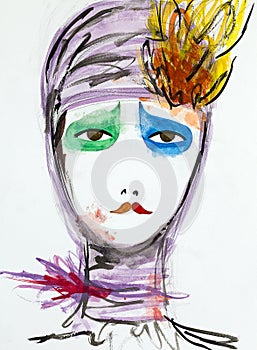 Hand drawn illustration of sad clown woman