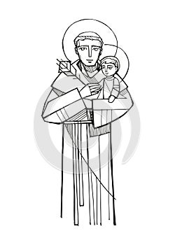 Hand drawn illustration of Saint Anthony of Padua