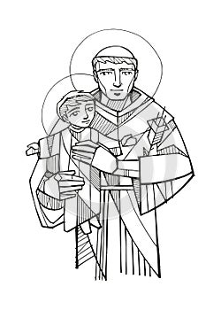 Hand drawn illustration of Saint Anthony of Padua