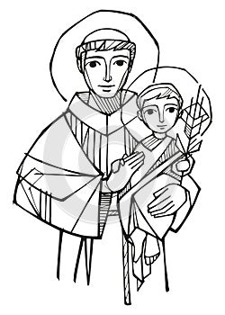 Hand drawn illustration of Saint Anthony of padua