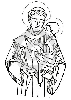 Hand drawn illustration of Saint Anthony of padua