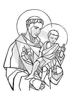 Hand drawn illustration of Saint Anthony of padua. Saint Anthony of padua