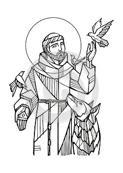 Hand drawn illustration of Saint Francis of Assisi