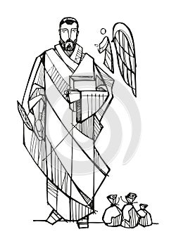 Hand drawn illustration of Saint Matthew