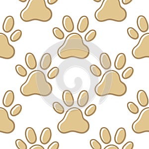 hand drawn illustration seamless pattern of dog footprints