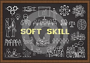 Hand drawn illustration about Soft Skill on chalkboard. Vector illustration