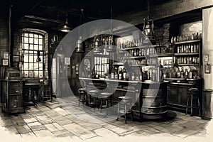 A hand-drawn illustration of a speakeasy bar during the Prohibition era - generative ai