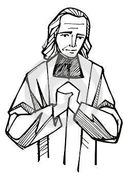 Hand drawn illustration of St. John Vianney photo
